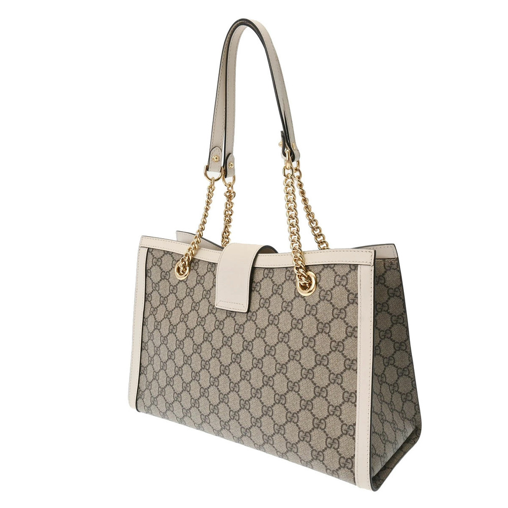 Gucci Supreme GG Canvas Chain Tote Shoulder Padlock Bag Beige